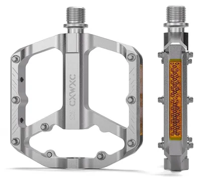 Image de Pédales de vélo avec réflecteurs, 9/16 pouces, en aluminium CNC, pour VTT, légères et antidérapantes, couleur argent