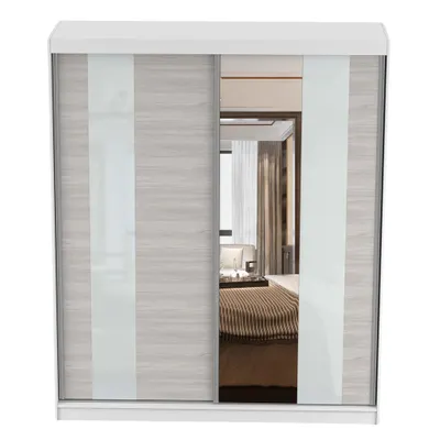 Produktbild von Schwebetürenschrank Kleiderschrank Schrank 183 cm Weiß/Kathult mit Spiegel und Lacobel Glaseinsatz Multi 32