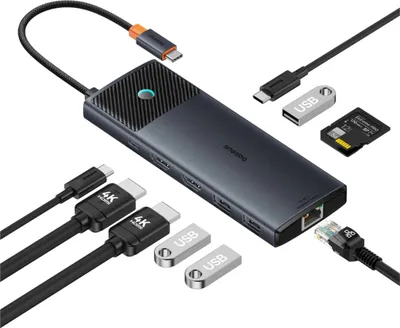 Immagine prodotto di Hub adattatore 10W1 Baseus Usb-C - 2Xhdmi, 3Xusb-A, Usb-C, Rj45, Sd/Tf, Pd (nero)