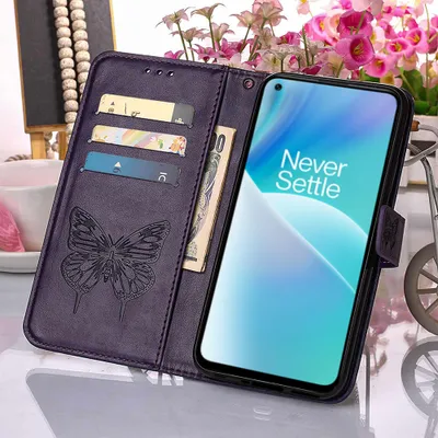 Obrázek produktu pro OnePlusNord 2T 5G Pouzdro, Motýlí Reliéf Flip Kožené Pouzdro s Kapsami na Karty a Stojánkem pro OnePlus Nord 2T 5G Fialová