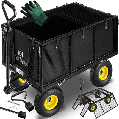 Produktbild von KESSER® Bollerwagen 550kg belastbar Gartenwagen Transportwagen Gartenkarre herausnehmbare Plane Gerätewagen Handwagen vielseitig einsetzbar inkl. Handschuhe