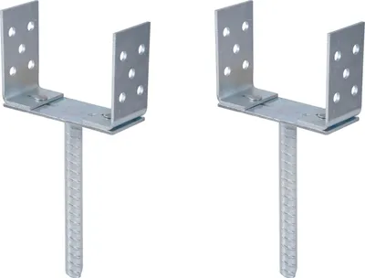 Produktbild von Alberts U-Pfostenträger mit Betonanker aus Riffelstahl, galvanisch blau verzinkt, zum Einbetonieren, lichte Breite 75 - 180 mm, Höhe 108 mm, Länge Betonanker 200 mm