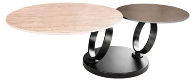 Produktbild von Couchtisch SOLYNE 133 cm mit drehbaren Platten in Braun und Beige, Travertin-Effekt