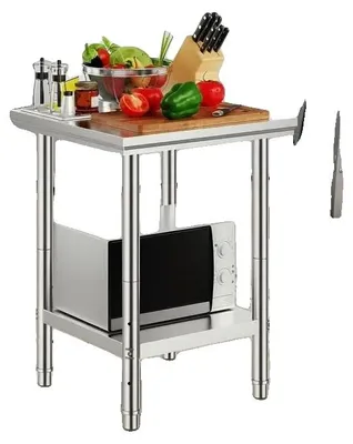 Image de Table de travail pour cuisine, dimensions 60 cm x 60 cm x 80 cm, en acier inoxydable, design à 2 niveaux, robuste et facile à nettoyer
