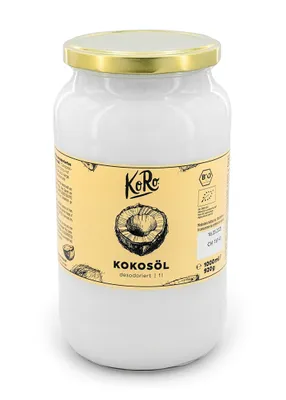 A jar of coconut oil with a label.