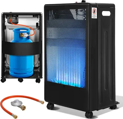 Image de Izrielar Chauffage au gaz Intérieur Four à gaz 2 allures de chauffage incl. tuyau de gaz de 50cm Régulateur de pression de gaz Plaque chauffante en acier inoxydable Camping Four à gaz mobile