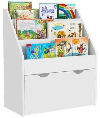 Immagine prodotto di AIYAPLAY Libreria per Bambini 3-8 Anni a 3 Ripiani con Cassetto Inferiore, in MDF, 62.5x30x70 cm, Bianco