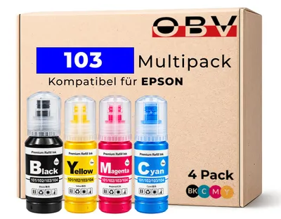 Produktbild von OBV Nachfülltinte 4er Set kompatibel mit Epson 103 - L3110 L3150 L3151 L1110