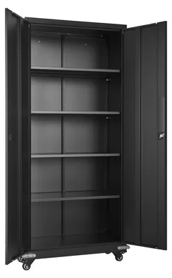 Zdjęcie produktu dla Szafka metalowa SucceBuy, wysokość 184,5 cm, z 4 regulowanymi półkami, 2 drzwiami na magnesy i 2 kluczami, idealna do przechowywania narzędzi w spiżarni, magazynie, piwnicy lub biurze