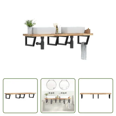 Image de The Living Store Étagère de lavabo murale en acier et acacia