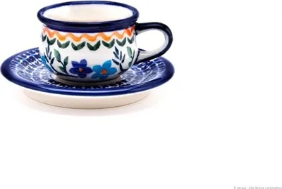 Produktbild von Original Bunzlauer Keramik 0,04 Liter Espressotasse mit Untertasse Mokkatasse mit Untertasse im Design 1154a
