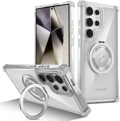 Produktbild von Handyhülle für Samsung Galaxy S25 Ultra Magnetisches Ringhalter Ständer Kompatibel mit Magsafe Militärschutz Transparente Hülle Transparent