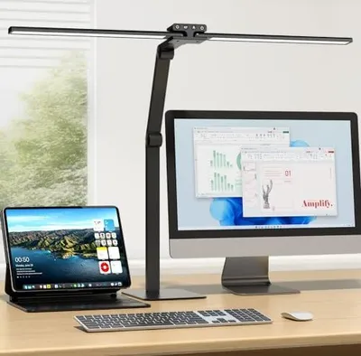 Produktbild von Kablerika Desk Lampe LED Doppelkopf: 24 W Dimmbare Metallbasis - Augenschutz Office Tisch Haus moderner Lichtbeleuchtung Monitor Schwarz