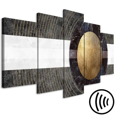 Image de Tableau acoustique Abstrait 200 x 100 cm Tableaux Mousse acoustique Absorbeur acoustique haute performance Isolation acoustique Toile 5 pièces Tableau mural Acoustique intérieure Isolation acoustique Motifs géométriques Aspect marbre n-A-1290-b-m