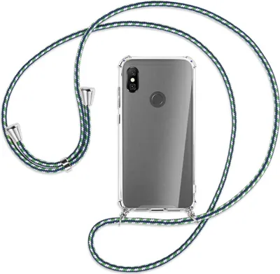 Produktbild von Handykette Backcover-Schutzhülle mit Band (Metall silberfarben) für Xiaomi Redmi Note 6 Pro - grün/blau/weiß