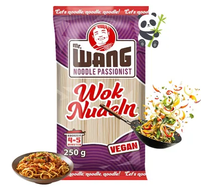 Produktbild von MR Wang Wok Nudeln 12 x 250g Vegan – Schnelle Zubereitung - für asiatische Gerichte