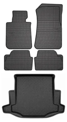 Image de Tapis en caoutchouc + bac de coffre pour BMW Seria 1 E87 2004-2011 (coffre standard) – 5 pièces, noirs, sur mesure