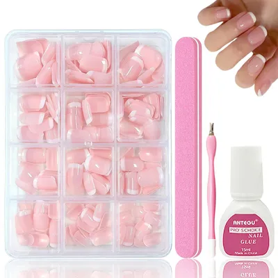 Produktbild von Künstliche Fingernägel French Kurz 240 Stück Press On Nails Set mit Kleber Acryl Nagel Tips DIY