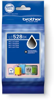 Obrázek produktu pro Brother LC528XLBK, Velmi vysoká výtěžnost, Černá, Inkoust na pigmentové bázi, 1 kusů, 12000 str., Balení po jednom