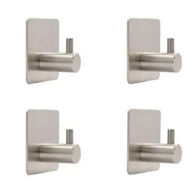 Produktbild von Intirilife 4x Handtuchhalter Handtuchhaken selbstklebend aus Edelstahl in Silber - 4.5 x 3 cm - Wandhaken für Küche Bad Klebehaken für optimalen Halt
