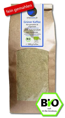 Zdjęcie produktu dla Ekologiczna zielona kawa, BARDZO DROBNO MIELONA, 100% Arabica z Hondurasu, 500 g