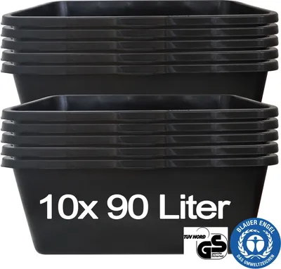Obrázok produktu pre Hossi's Wholesale - 10 kusov Vana na maltu 90 litrov pre stavbu, domácnosť, záhradu, priemysel UVM. - Vedro na maltu na maltu, betón, stavebnú suť a stavebné materiály - mimoriadne robustné stavebné vedro so zosilneným dnom