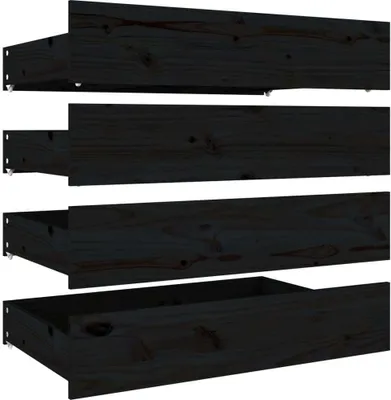 Produktbild von Bettschubladen 4 Stk. Schwarz Massivholz Kiefer