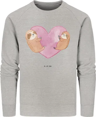 Produktbild von Mr. & Mrs. Panda Baumwoll Pullover Faultiere Herz Größe XL - Heather Grey - Geschenk, Sweater, Sweatshirt, Hochzeitstag, für Frauen, Jahrestag, Freundin, Pulli, Rundhals