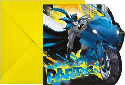 Produktbild von Procos 93358 - Einladungen und Umschläge,  Mix, Motiv Batman, Kindergeburtstag