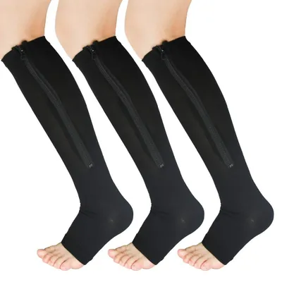 Immagine prodotto di Calze compressive da donna con zip - nere, confezione da 3 paia