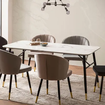 Immagine prodotto di FineBuy Tavolo da pranzo bianco 180 cm Tavolo da pranzo effetto marmo Tavolo da cucina moderno con gambe in metallo Tavolo da pranzo rettangolare Tavolo da pranzo