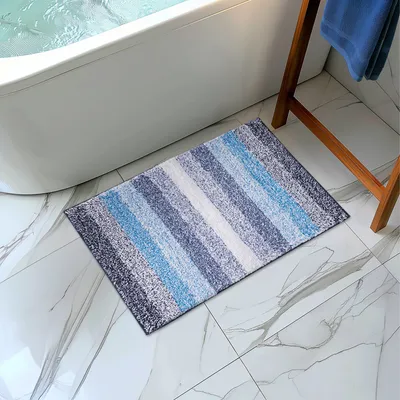 Produktbild von JEMIDI Badvorleger aus 100% Baumwolle - Flauschige Badematte blau weiß - 80 x 50cm - Duschvorleger Badezimmer Teppich - Badeteppich Badematte waschbar
