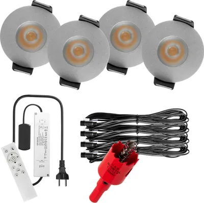 Produktbild von S-Polylight PREMIUM Mini LED- Einbauspots Kaltweiß 6.000K, Smart, Smarthome, App, Alexa, DIMMBAR, IP65, FUNK 3W LED Einbaustrahler Terrassenüberdachung, Terrassenbeleuchtung, Bad, Sauna, LED Spots mit Fernbedienung (SILBER, 4x SMARTHOME LED-SET)