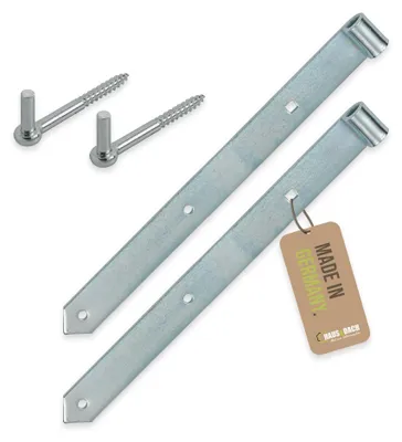 Produktbild von HAUS&DACH Ladenband Set 800 mm, Kloben Ø13 mm zum Einschrauben weit, blau verzinkt - Torband / Türband für Gartentor, Holztor & Fensterladen