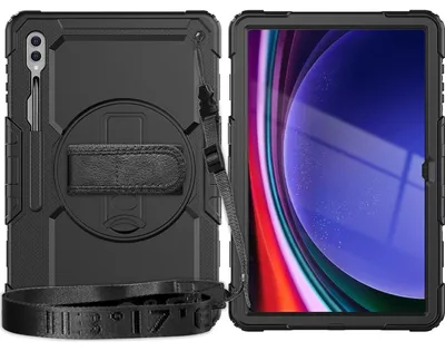 Produktbild von Mobigear SureGrip Xtreme Tablet-Hülle für Samsung Galaxy Tab S9 Ultra, Kunststoff, Silikon, Rückseite mit Schultergurt und Ständer - Schwarz