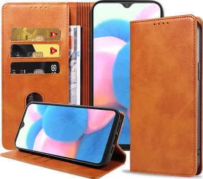 Produktbild von Smartphonica Samsung Galaxy A30s leren hoesje met  magnetische sluiting en pashouders – Bruin