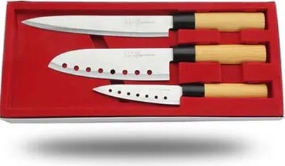 Produktbild von Traditionelles Asia Messerset | Extrem Scharf | Neu Edelstahl Design Messerset | 3-teilig mit ergonomischem Griff und rasierscharfen Klingen aus Edelstahl.