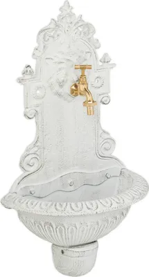 Image de Fontaine murale Relaxdays, gargouille, lavabo et robinet, fontaine de jardin HBT 61 x 35 x 18 cm, fonte, blanche