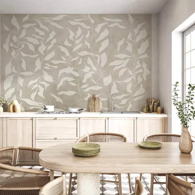 Produktbild von Vlies Fototapete - White leaves - abstract plant motif on beige background with frame 150x105 cm Abstrakt b-A-0893-a-a