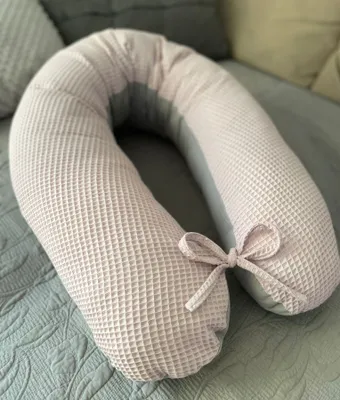 Produktbild von 170 cm M/L Kissen Seitenschläferkissen Schwangerschaftskissen Stillkissen Bezug Waffelpique ROSA/ Glatt Grau Baumwolle Relaxkissen Schlafen LOOLAY