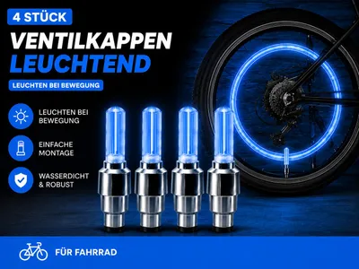 Produktbild von 4x LED Ventilkappen Blau für Fahrrad – Leuchtende Ventillichter – Bewegungsaktiviert – Fahrrad Zubehör, KI-generiertes Bild