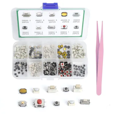 Tastschalter-Set 250 Stück, 10 Modelle, inkl. Pinzette