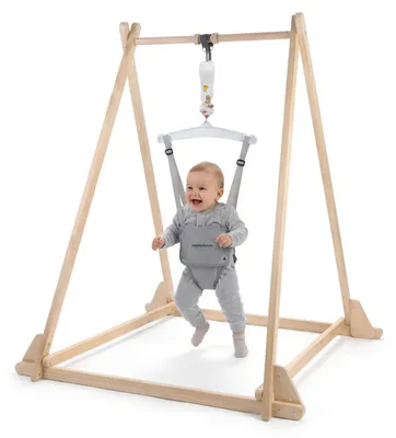 Produktbild von Holz Babyjumper mit Ständer - höhenverstellbarer Sitz, Baby Jumper aus Naturholz, klappbar, ab 3 Monate bis 2,5 Jahre