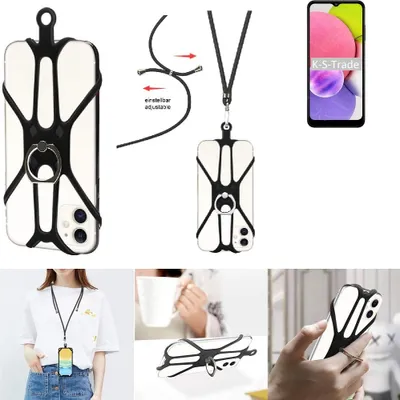 Produktbild von K-S-Trade 3in1 Handykette Handyband Handykordel Halsband Smartphone-Ring Handy-Ring kompatibel mit Samsung Galaxy A03 Fingerhalterung Handyring
