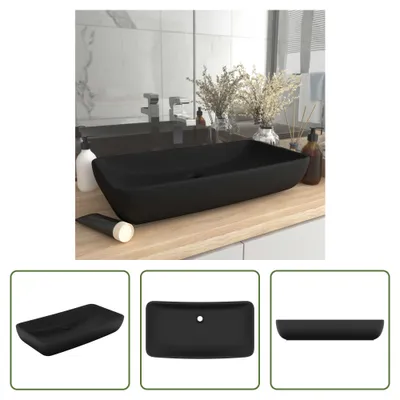 Produktbild von The Living Store Luxus-Waschbecken Rechteckig Matt Schwarz 71x38 cm Keramik