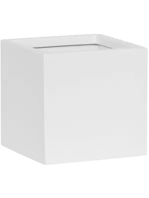 A white cube-shaped planter on a white background.