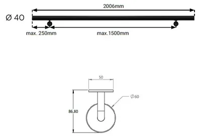Produktbild von OPALU - Halterung für Wandhandlauf, AluminiumFarbe schwarz