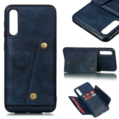 Produktbild von Für Samsung A50 Doppelschnalle rutschfest Handyhülle mit Karte Slot Bracket blau