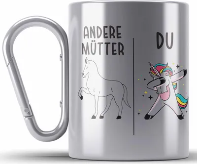 Produktbild von Trendation - Edelstahl Tasse Karabiner mit Spruch für Mutter Mama Muttertag Muttertagsgeschenk von Tochter Beste Mami (Silber)