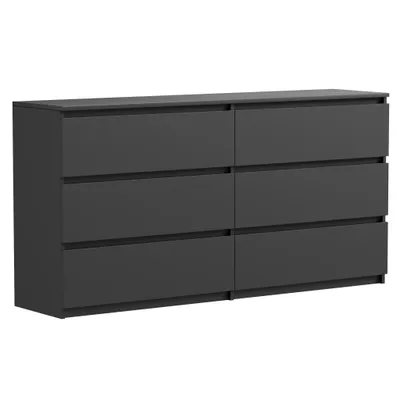 Produktbild von Kommode Schubladenkommode Schwarz Matt 140 cm mit 6 Schubladen modern geräumig für Wohnzimmer Schlafzimmer